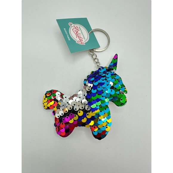Unicorn Rainbow Sequins Keyring Keychain - Picture 1 of 2